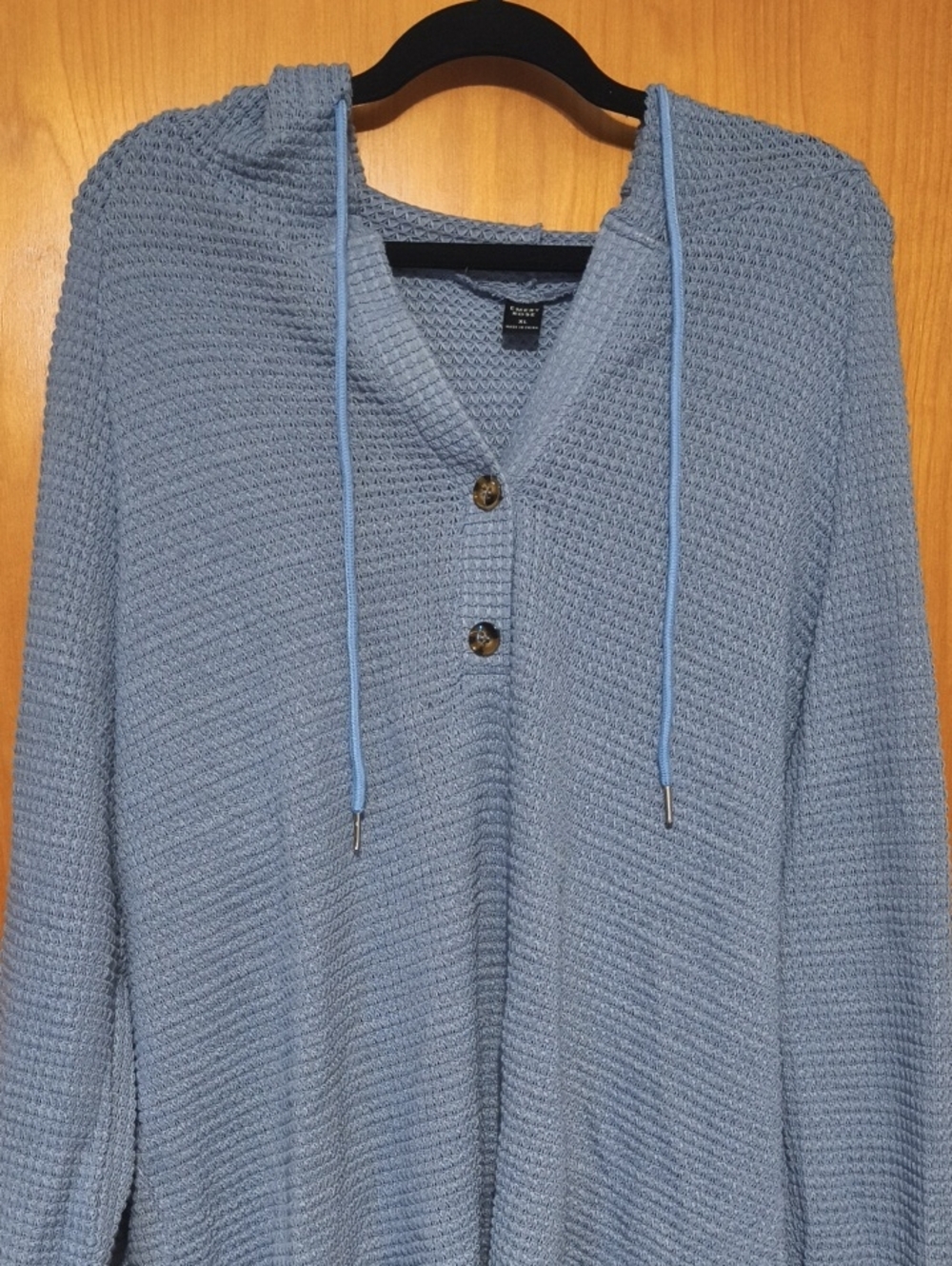 WOMEN Light Blue Hooded Button-Front Knit Top